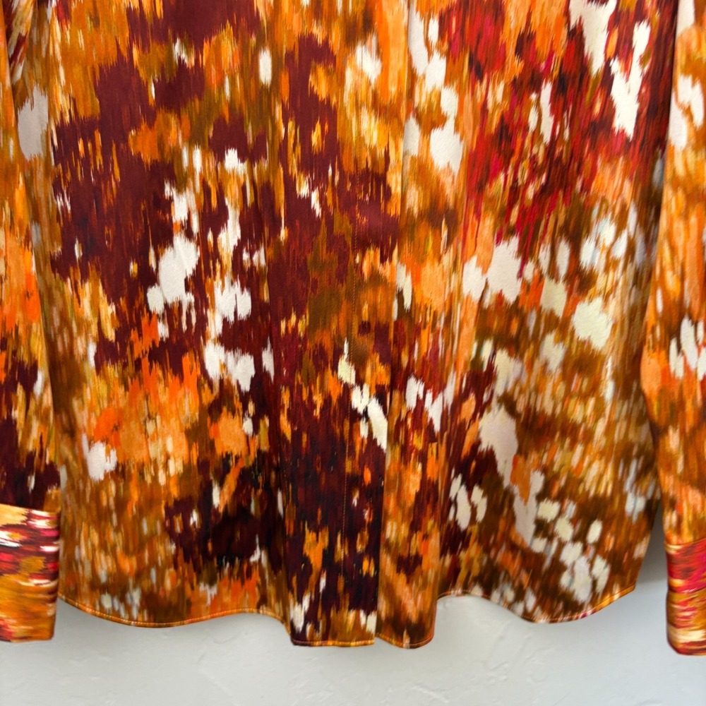 Lafayette 148 New York Scottie Blouse Shirt Women Size Medium Orange Button Up - Picture 7 of 15